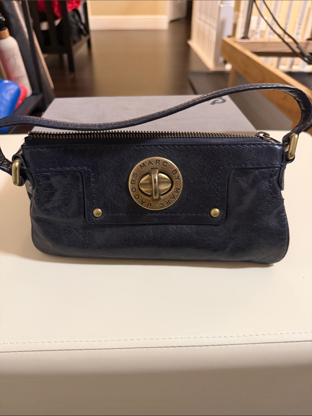 Marc by Marc Jacobs Navy Leather Turn-Lock Wristlet